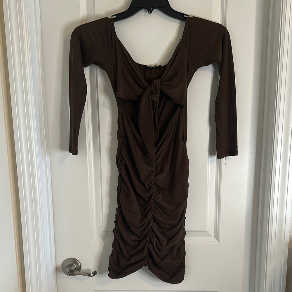 Elegant Brown Ruched Dress